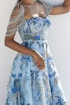 Geisha Designs_Blue Nylon Hand Embroidered Beads Sweetheart Marella Gown  _Online_at_Aza_Fashions