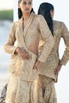 Geisha Designs_Gold Nylon Hand Embroidered Sequins Shawl Nori Jacket And Skirt Set  _Online_at_Aza_Fashions