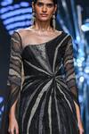 Geisha Designs_Black Nylon Embroidered Beads Asymmetric Neck Neva Panelled Gown _Online_at_Aza_Fashions