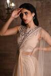 Geisha Designs_Beige Nylon Embroidered Mirrorwork Round Serin Layered Gown  _Online_at_Aza_Fashions