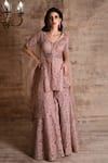 Buy_Geisha Designs_Pink Viscose Embroidered Amineh Cut-work Peplum Kurta Sharara Set  _at_Aza_Fashions