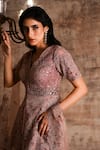 Geisha Designs_Pink Viscose Embroidered Amineh Cut-work Peplum Kurta Sharara Set  _Online_at_Aza_Fashions