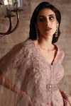 Buy_Geisha Designs_Pink Viscose Embroidered Amineh Cut-work Peplum Kurta Sharara Set  _Online_at_Aza_Fashions