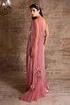 Shop_Geisha Designs_Pink Polyester Embroidered 3-d Applique One Delnaz Draped Gown  _at_Aza_Fashions