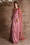 Buy_Geisha Designs_Pink Polyester Embroidered 3-d Applique One Delnaz Draped Gown  _Online_at_Aza_Fashions