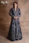 Buy_Geisha Designs_Blue Nylon Embroidered Thread Jacket Zainara Floral Vine Sharara  _at_Aza_Fashions