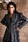 Geisha Designs_Blue Nylon Embroidered Thread Jacket Zainara Floral Vine Sharara  _Online_at_Aza_Fashions