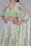 Geisha Designs_Green Blouse And Pant Alina Floral Scallop Cutwork Jacket Sharara Set  _Online_at_Aza_Fashions