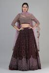 Buy_Geisha Designs_Purple Blouse And Lehenga Nylon & Viscose Isra Jaal Bridal Set  _at_Aza_Fashions