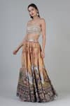 Buy_Geisha Designs_Gold Lehenga Polyester Cotton Layla Bird Motif Print Set  _Online_at_Aza_Fashions