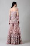 Shop_Geisha Designs_Pink Kurta Nylon And Polyester Zana Floral Emnbroidered Gharara Set  _at_Aza_Fashions