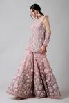 Buy_Geisha Designs_Pink Kurta Nylon And Polyester Zana Floral Emnbroidered Gharara Set  _Online_at_Aza_Fashions