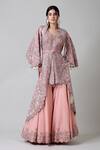 Buy_Geisha Designs_Pink Kurta Polyester And Viscose Shirin Cape Jacket & Sharara Set  _at_Aza_Fashions
