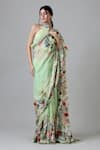 Buy_Geisha Designs_Green Saree And Blouse Melissa Floral Print Frilled Border With  _at_Aza_Fashions