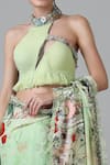 Geisha Designs_Green Saree And Blouse Melissa Floral Print Frilled Border With  _Online_at_Aza_Fashions