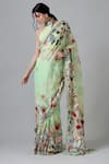 Buy_Geisha Designs_Green Saree And Blouse Melissa Floral Print Frilled Border With  _Online_at_Aza_Fashions