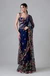 Buy_Geisha Designs_Blue Silk, Nylon Sequins, Embroidery Sweetheart Frances French Fleur Saree Set _at_Aza_Fashions