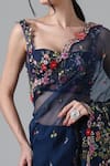 Geisha Designs_Blue Silk, Nylon Sequins, Embroidery Sweetheart Frances French Fleur Saree Set _Online_at_Aza_Fashions