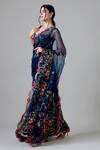 Shop_Geisha Designs_Blue Silk, Nylon Sequins, Embroidery Sweetheart Frances French Fleur Saree Set _Online_at_Aza_Fashions