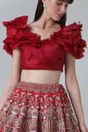 Geisha Designs Red Polyester, Viscose Raisa Persian Bird Era Lehenga With Ruffled Blouse Online at Aza Fashions Geisha Designs_Red Polyester, Viscose Raisa Persian Bird Era Lehenga With Ruffled Blouse _Online_at_Aza_Fashions