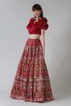 Buy Geisha Designs Red Polyester, Viscose Raisa Persian Bird Era Lehenga With Ruffled Blouse Online at Aza Fashions Buy_Geisha Designs_Red Polyester, Viscose Raisa Persian Bird Era Lehenga With Ruffled Blouse _Online_at_Aza_Fashions