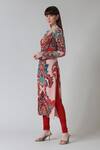 Buy_Geisha Designs_Red Viscose, Silk Mirrors, Beads Aaima Damask Art Print Embellished Kurta Set _Online_at_Aza_Fashions