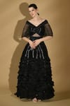 Buy_Geisha Designs_Black Nylon 3d Flowers Broad And Brigitta Pattern Structured Gown  _at_Aza_Fashions