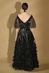 Shop_Geisha Designs_Black Nylon 3d Flowers Broad And Brigitta Pattern Structured Gown  _at_Aza_Fashions