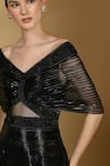 Geisha Designs_Black Nylon 3d Flowers Broad And Brigitta Pattern Structured Gown  _Online_at_Aza_Fashions