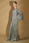 Shop_Geisha Designs_Grey Nylon Plain Round Madison Flared Cape Sleeve Pleated Gown  _Online_at_Aza_Fashions