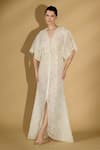 Buy_Geisha Designs_White Nylon Embroidered Sequins Plunged V Victoria Pearl Kaftan Gown  _at_Aza_Fashions