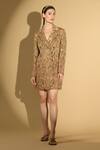 Buy_Geisha Designs_Brown Nylon Embroidered Abstract Leaf Notched Ivanca Blazer Dress  _at_Aza_Fashions