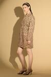 Buy_Geisha Designs_Brown Nylon Embroidered Abstract Leaf Notched Ivanca Blazer Dress  _Online_at_Aza_Fashions