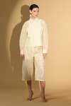 Buy_Geisha Designs_Off White Nylon Embroidered Winona Embellished Shacket And Culottes Set  _at_Aza_Fashions