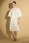 Buy_Geisha Designs_White Nylon Cutwork Floral Collar Penelope Shirt And Skirt Co-ord Set  _at_Aza_Fashions