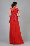 Shop_Geisha Designs_Red Nylon Embroidered Sequin Round Scarlett Structured Gown  _at_Aza_Fashions