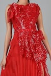 Geisha Designs_Red Nylon Embroidered Sequin Round Scarlett Structured Gown  _Online_at_Aza_Fashions