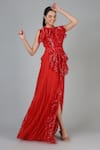 Shop_Geisha Designs_Red Nylon Embroidered Sequin Round Scarlett Structured Gown  _Online_at_Aza_Fashions