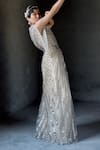 Buy_Geisha Designs_Cream Nylon Embroidered Bead Sweetheart Fleura Metallic Stripe Gown _Online_at_Aza_Fashions