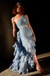 Buy_Geisha Designs_Blue Nylon Embroidered Beads Asymmetric Oceane Gown _at_Aza_Fashions
