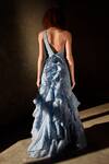 Shop_Geisha Designs_Blue Nylon Embroidered Beads Asymmetric Oceane Gown _at_Aza_Fashions