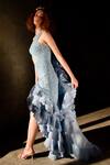 Buy_Geisha Designs_Blue Nylon Embroidered Beads Asymmetric Oceane Gown _Online_at_Aza_Fashions
