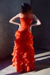 Shop_Geisha Designs_Orange Nylon Embroidered Rhinestone Round Corallie Gown _at_Aza_Fashions