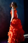 Buy_Geisha Designs_Orange Nylon Embroidered Rhinestone Round Corallie Gown _Online_at_Aza_Fashions