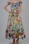 Geisha Designs_Grey Polyester Print Floral Garden Sweetheart Neck Josephine Gown _Online_at_Aza_Fashions
