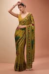 Buy_Neha Khullar_Yellow Viscose Chinon Digital Print Floral V Neck Saree With Blouse  _at_Aza_Fashions