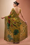 Neha Khullar_Yellow Viscose Chinon Digital Print Floral V Neck Saree With Blouse  _Online_at_Aza_Fashions