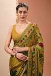 Shop_Neha Khullar_Yellow Viscose Chinon Digital Print Floral V Neck Saree With Blouse  _at_Aza_Fashions