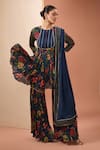 Buy_Neha Khullar_Blue Viscose Chinon Digital Print Floral Short Anarkali Sharara Set _at_Aza_Fashions