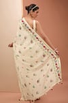 Neha Khullar_Ivory Viscose Cotton Digital Print Floral Bloom V Saree With Blouse _Online_at_Aza_Fashions